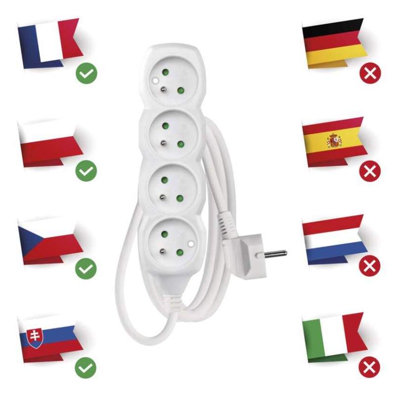 Prodlužovací kabel 1,5 m / 4 zásuvky / bílý / PVC / 1 mm2
