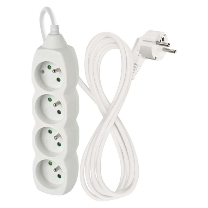 Prodlužovací kabel 2 m / 4 zásuvky / bílý / PVC / 1 mm2