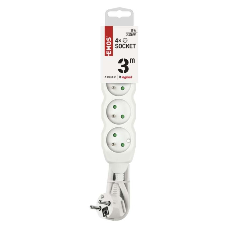 Prodlužovací kabel 3 m / 4 zásuvky / bílý / PVC / 1 mm2