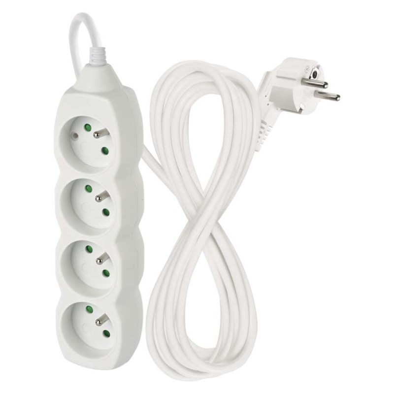 Prodlužovací kabel 5 m / 4 zásuvky / bílý / PVC / 1 mm2