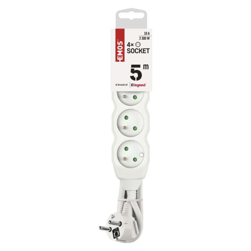 Prodlužovací kabel 5 m / 4 zásuvky / bílý / PVC / 1 mm2