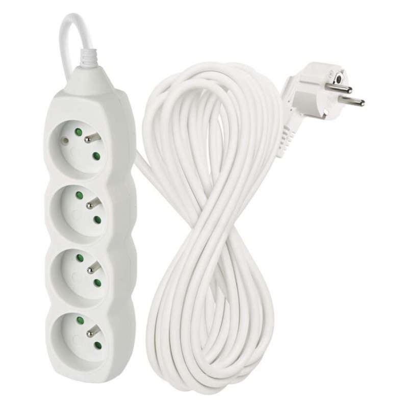 Prodlužovací kabel 10 m / 4 zásuvky / bílý / PVC / 1,5 mm2