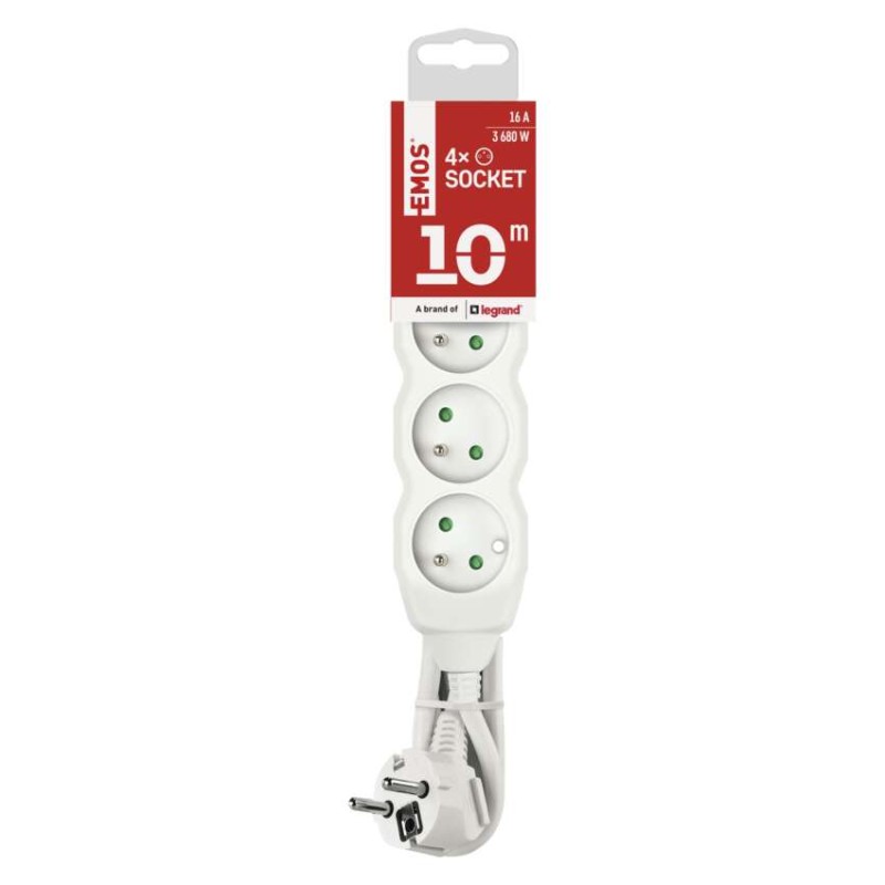 Prodlužovací kabel 10 m / 4 zásuvky / bílý / PVC / 1,5 mm2