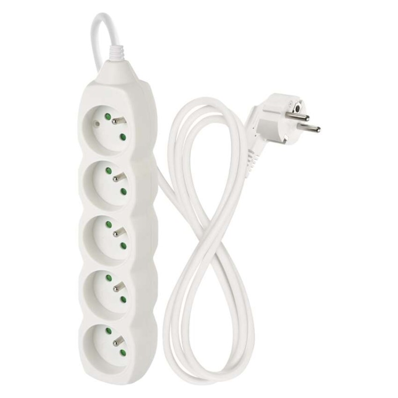 Prodlužovací kabel 1,5 m / 5 zásuvek / bílý / PVC / 1 mm2
