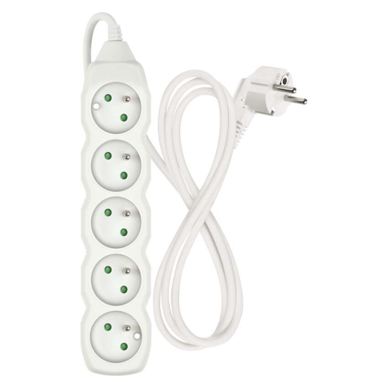 Prodlužovací kabel 1,5 m / 5 zásuvek / bílý / PVC / 1 mm2