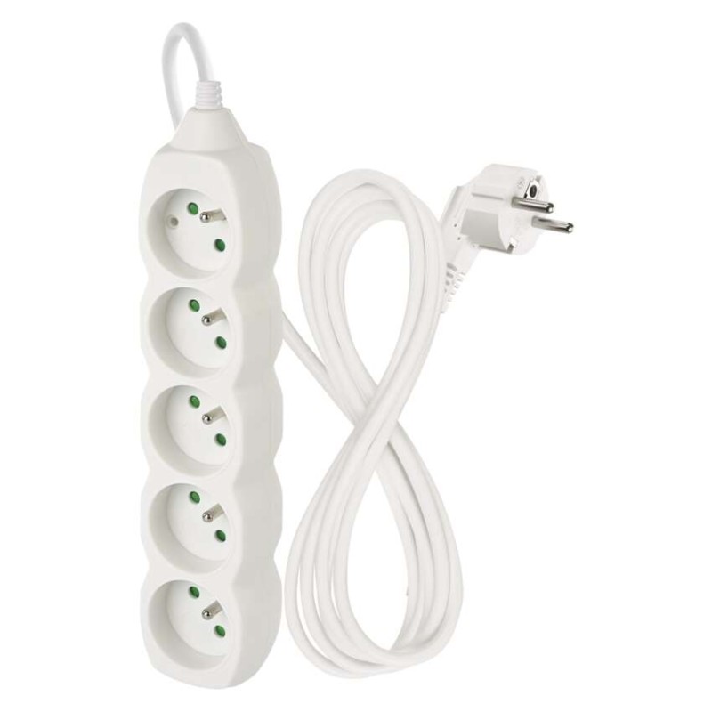 Prodlužovací kabel 2 m / 5 zásuvek / bílý / PVC / 1 mm2