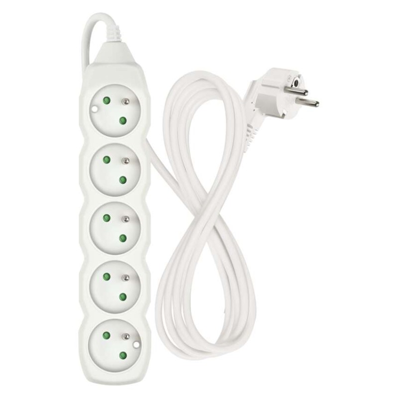 Prodlužovací kabel 2 m / 5 zásuvek / bílý / PVC / 1 mm2