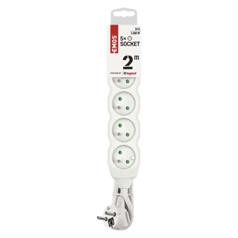 Prodlužovací kabel 2 m / 5 zásuvek / bílý / PVC / 1 mm2