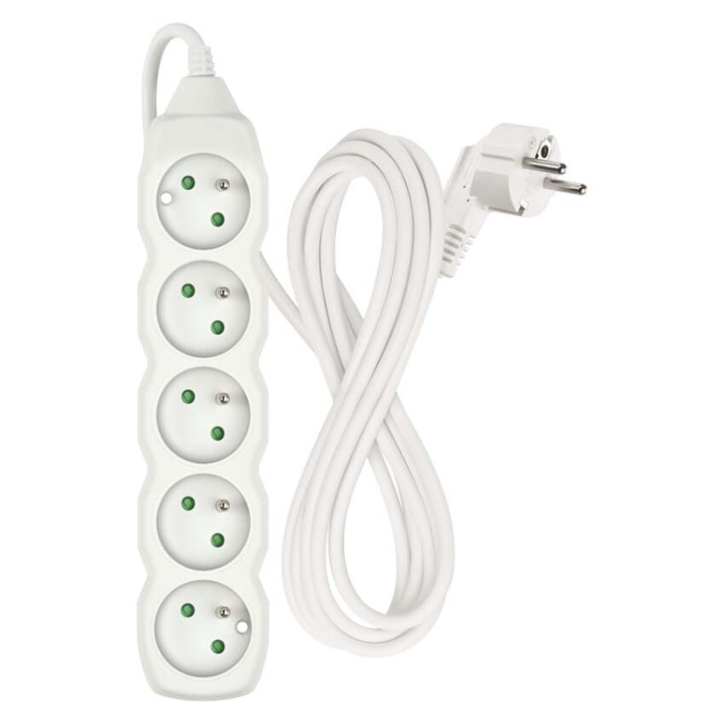 Prodlužovací kabel 3 m / 5 zásuvek / bílý / PVC / 1 mm2