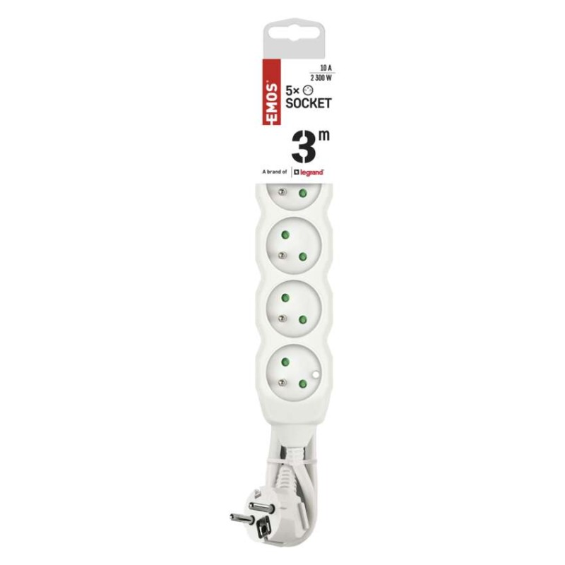 Prodlužovací kabel 3 m / 5 zásuvek / bílý / PVC / 1 mm2