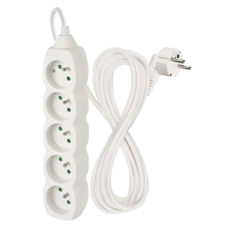 Prodlužovací kabel 5 m / 5 zásuvek / bílý / PVC / 1,5 mm2