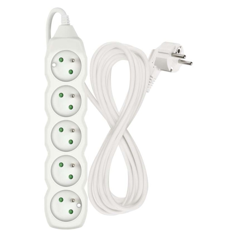 Prodlužovací kabel 5 m / 5 zásuvek / bílý / PVC / 1,5 mm2