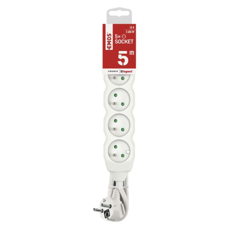 Prodlužovací kabel 5 m / 5 zásuvek / bílý / PVC / 1,5 mm2