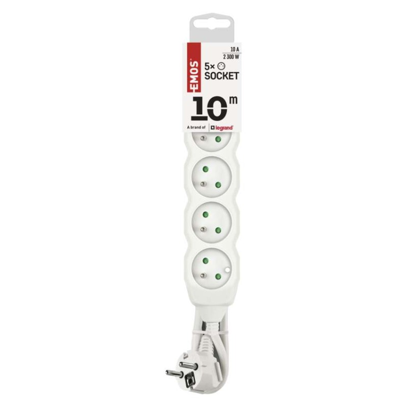 Prodlužovací kabel 10 m / 5 zásuvek / bílý / PVC / 1 mm2
