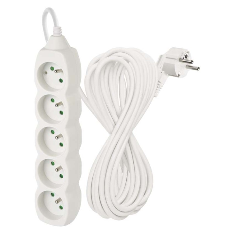 Prodlužovací kabel 10 m / 5 zásuvek / bílý / PVC / 1,5 mm2