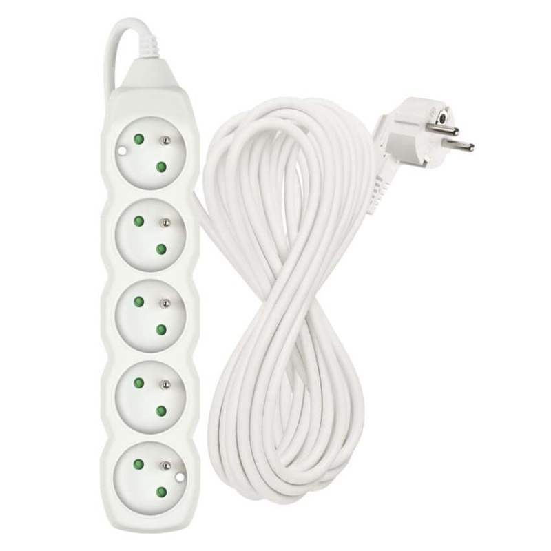 Prodlužovací kabel 10 m / 5 zásuvek / bílý / PVC / 1,5 mm2
