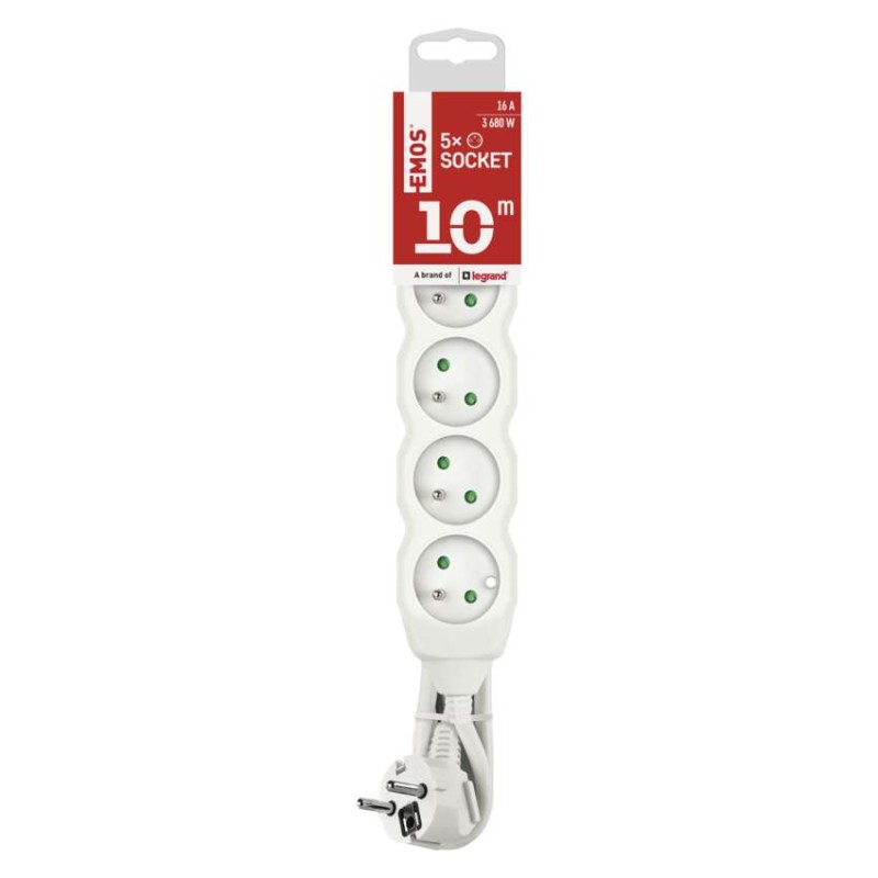Prodlužovací kabel 10 m / 5 zásuvek / bílý / PVC / 1,5 mm2