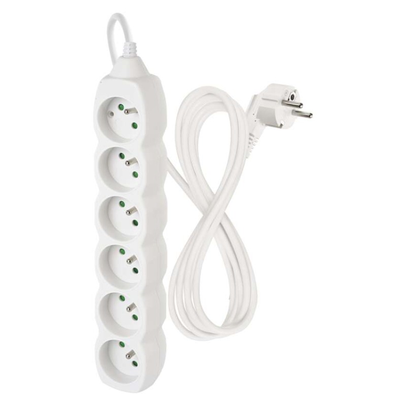 Prodlužovací kabel 2 m / 6 zásuvek / bílý / PVC / 1 mm2