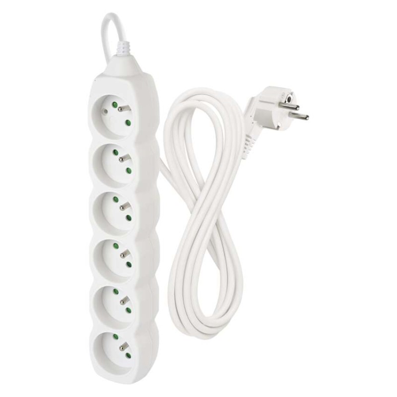 Prodlužovací kabel 3 m / 6 zásuvek / bílý / PVC / 1 mm2