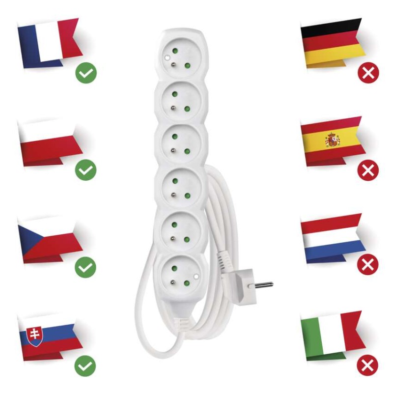 Prodlužovací kabel 3 m / 6 zásuvek / bílý / PVC / 1 mm2
