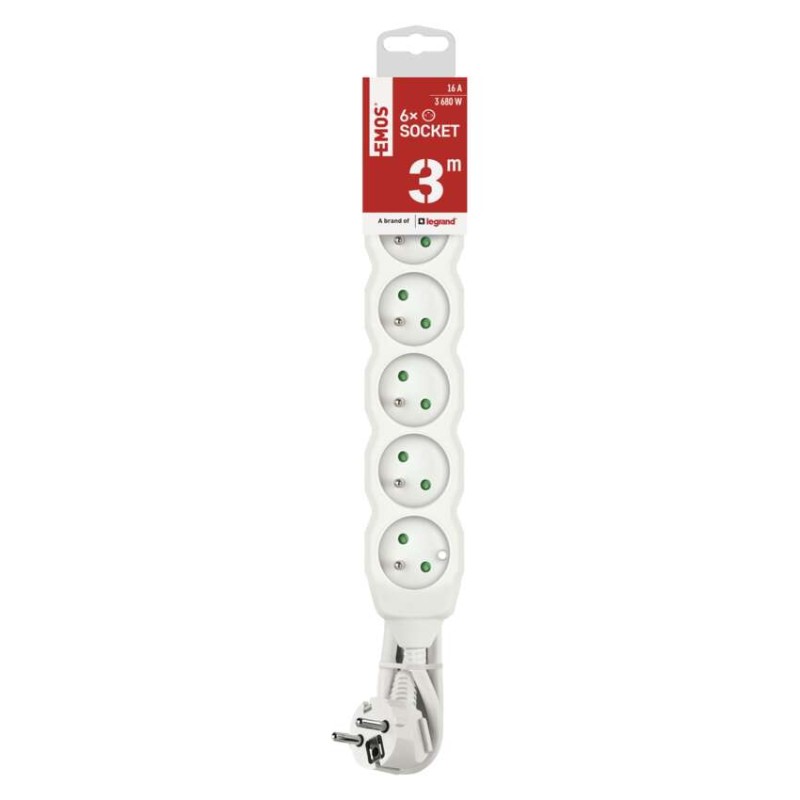 Prodlužovací kabel 3 m / 6 zásuvek / bílý / PVC / 1,5 mm2