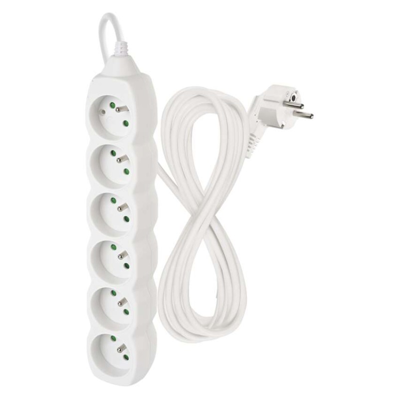 Prodlužovací kabel 5 m / 6 zásuvek / bílý / PVC / 1 mm2