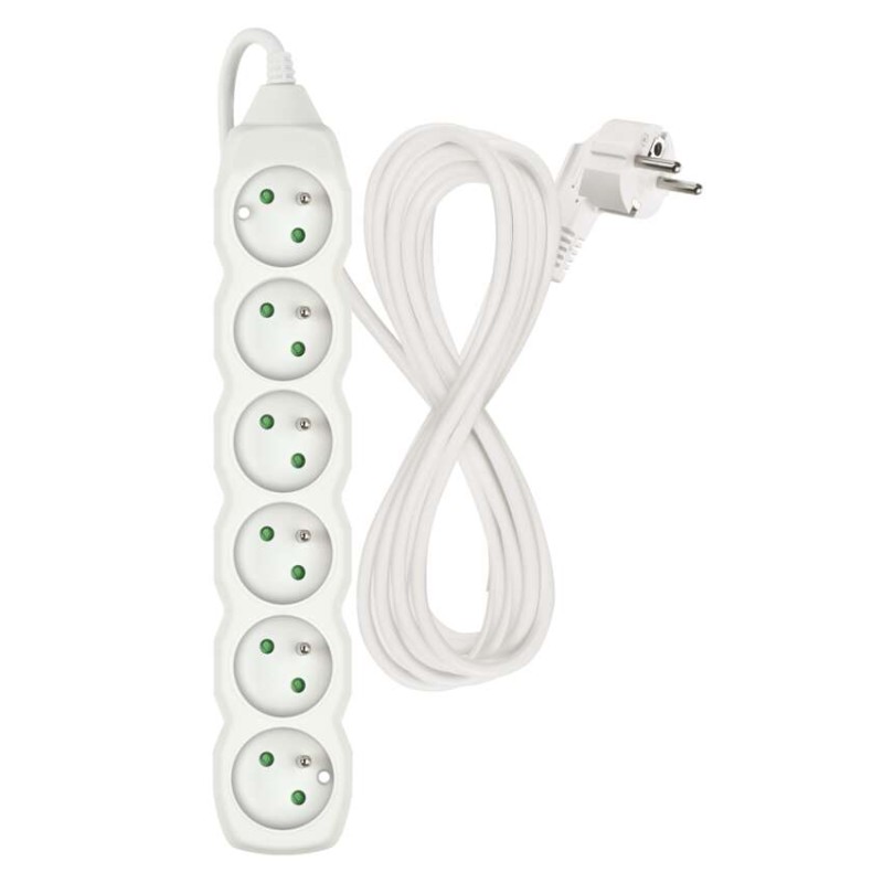 Prodlužovací kabel 5 m / 6 zásuvek / bílý / PVC / 1 mm2
