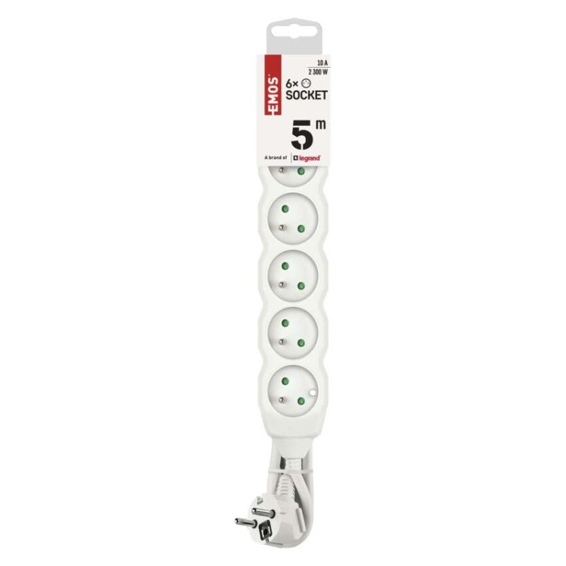 Prodlužovací kabel 5 m / 6 zásuvek / bílý / PVC / 1 mm2