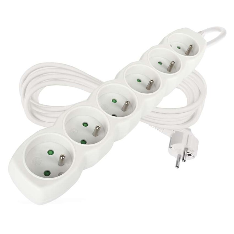 Prodlužovací kabel 5 m / 6 zásuvek / bílý / PVC / 1,5 mm2