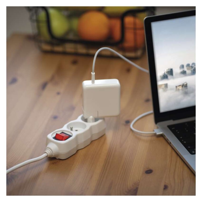 Prodlužovací kabel 2 m / 2 zásuvky / s vypínačem / bílý / PVC / 1 mm2