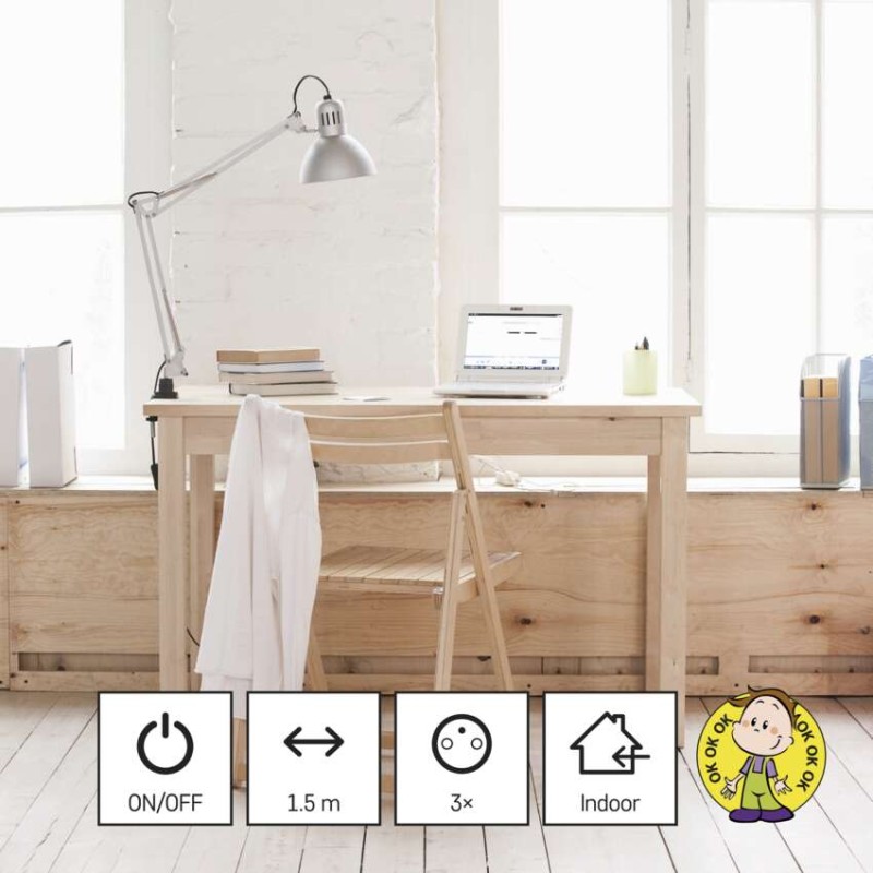 Prodlužovací kabel 1,5 m / 3 zásuvky / s vypínačem / bílý / PVC / 1 mm2