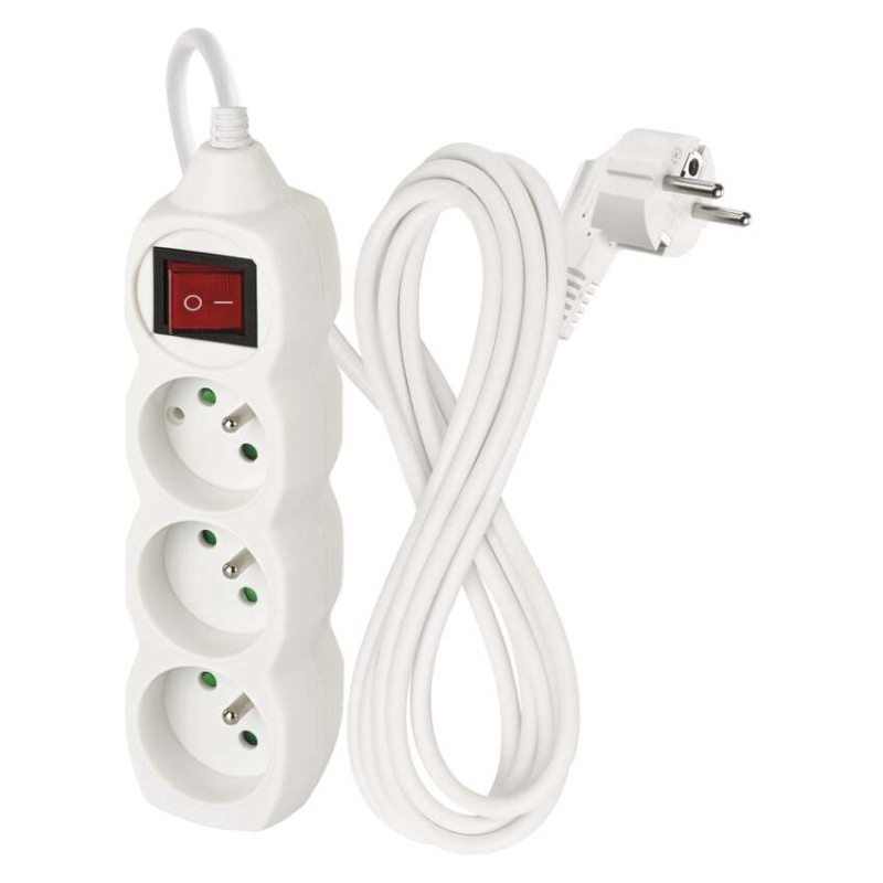 Prodlužovací kabel 3 m / 3 zásuvky / s vypínačem / bílý / PVC / 1 mm2