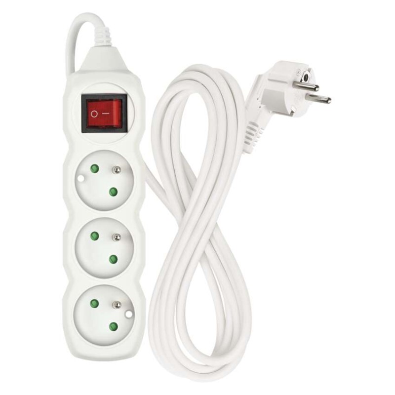 Prodlužovací kabel 3 m / 3 zásuvky / s vypínačem / bílý / PVC / 1 mm2