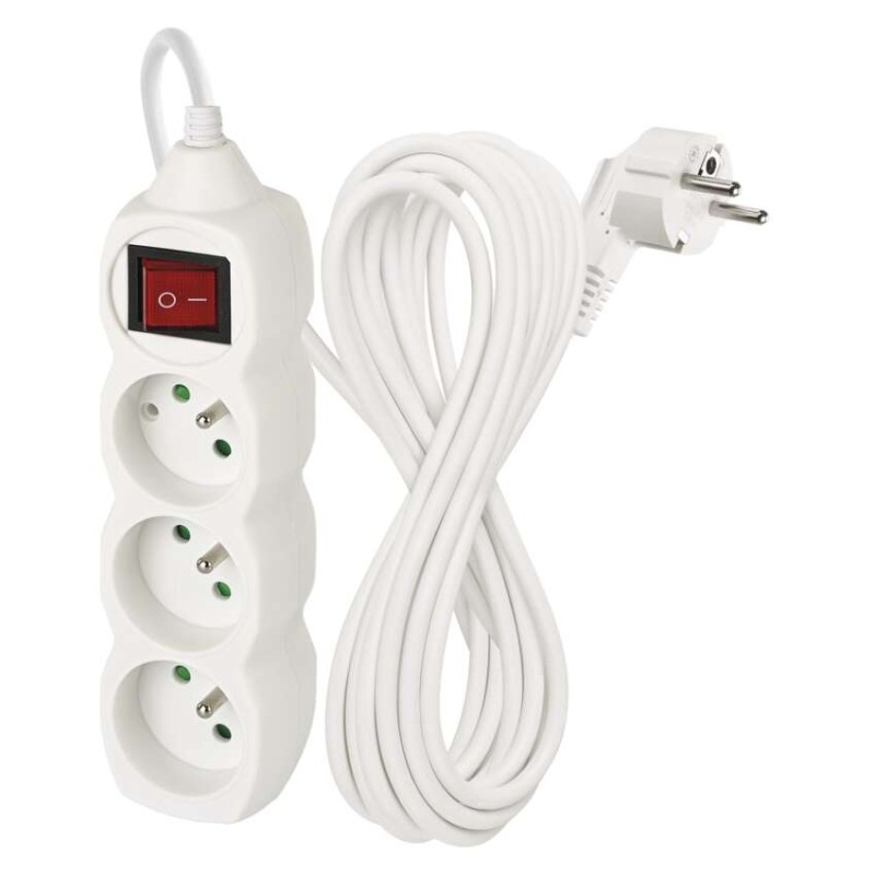Prodlužovací kabel 7 m / 3 zásuvky / s vypínačem / bílý / PVC / 1 mm2