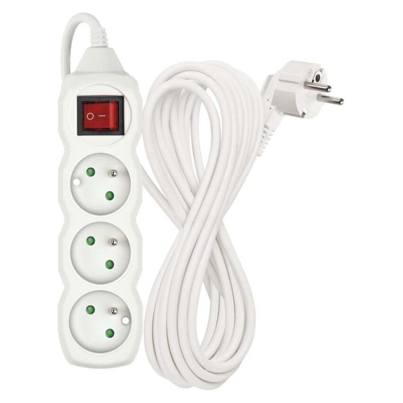 Prodlužovací kabel 7 m / 3 zásuvky / s vypínačem / bílý / PVC / 1,5 mm2