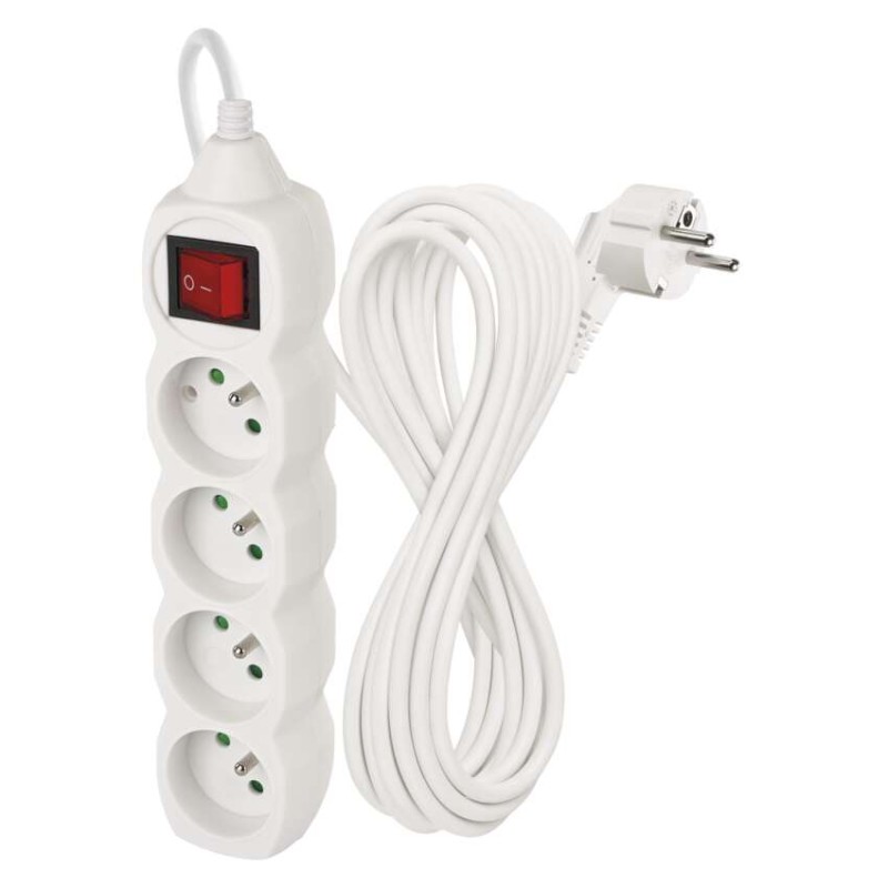 Prodlužovací kabel 7 m / 4 zásuvky / s vypínačem / bílý / PVC / 1 mm2