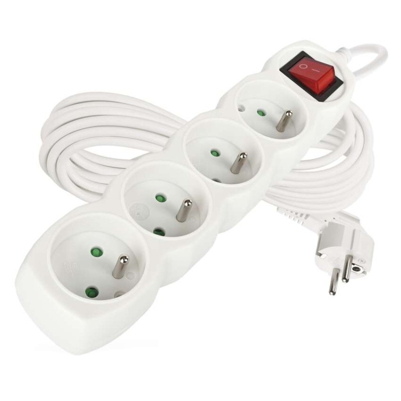 Prodlužovací kabel 7 m / 4 zásuvky / s vypínačem / bílý / PVC / 1,5 mm2