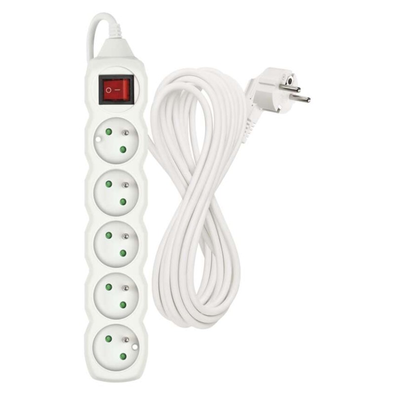 Prodlužovací kabel 7 m / 5 zásuvek / s vypínačem / bílý / PVC / 1 mm2