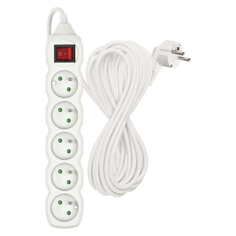 Prodlužovací kabel 10 m / 5 zásuvek / s vypínačem / bílý / PVC / 1 mm2