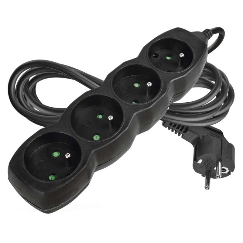 Prodlužovací kabel 3 m / 4 zásuvky / černý / PVC / 1 mm2