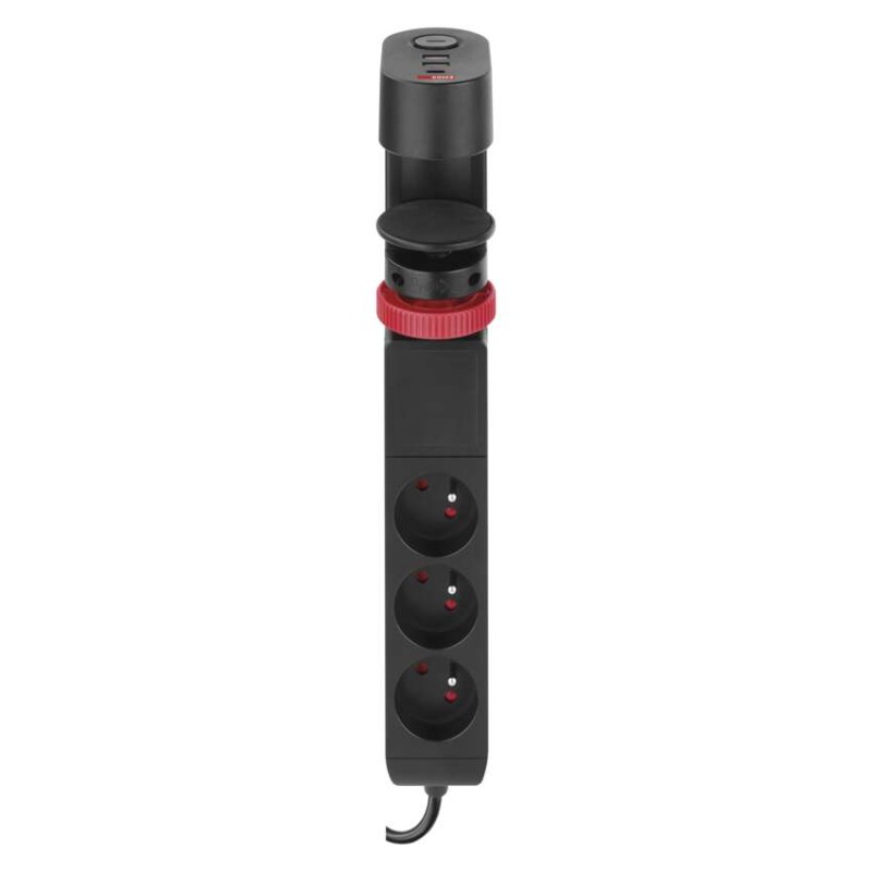 Prodlužovací kabel 1,5m/3 zásuvky/vypínač/uchycení na stůl/USB/černý/PVC/1,5mm2
