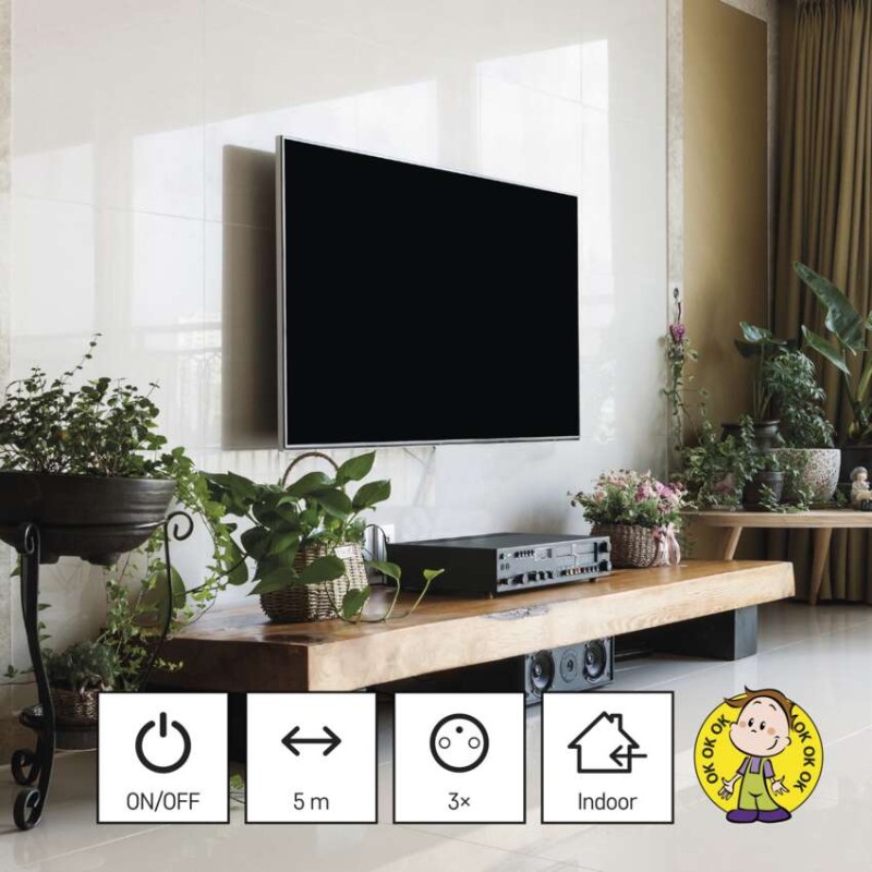 Prodlužovací kabel 5 m / 3 zásuvky / s vypínačem / černý / PVC / 1,5 mm2