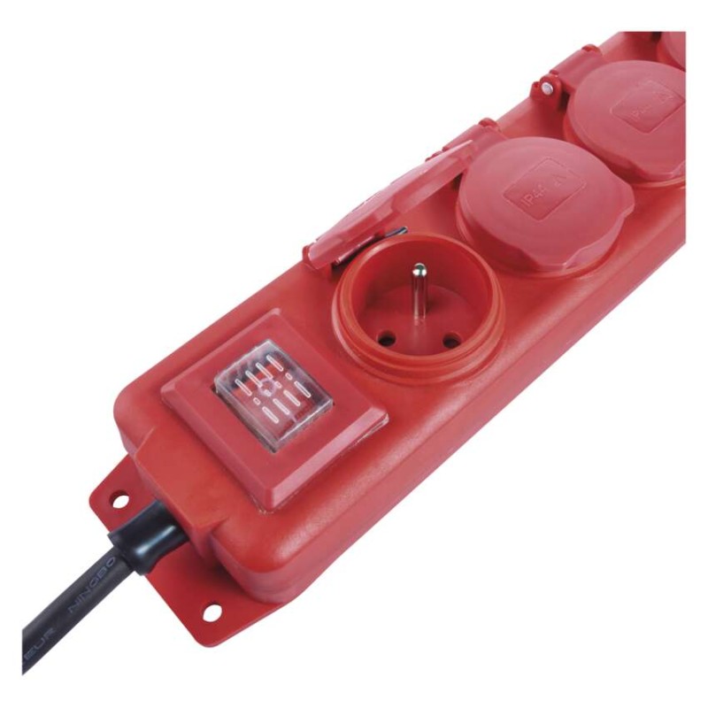 Prodlužovací kabel 5 m / 4 zásuvky / s vypínačem / černo-červený / guma-neopren / 1,5 mm2
