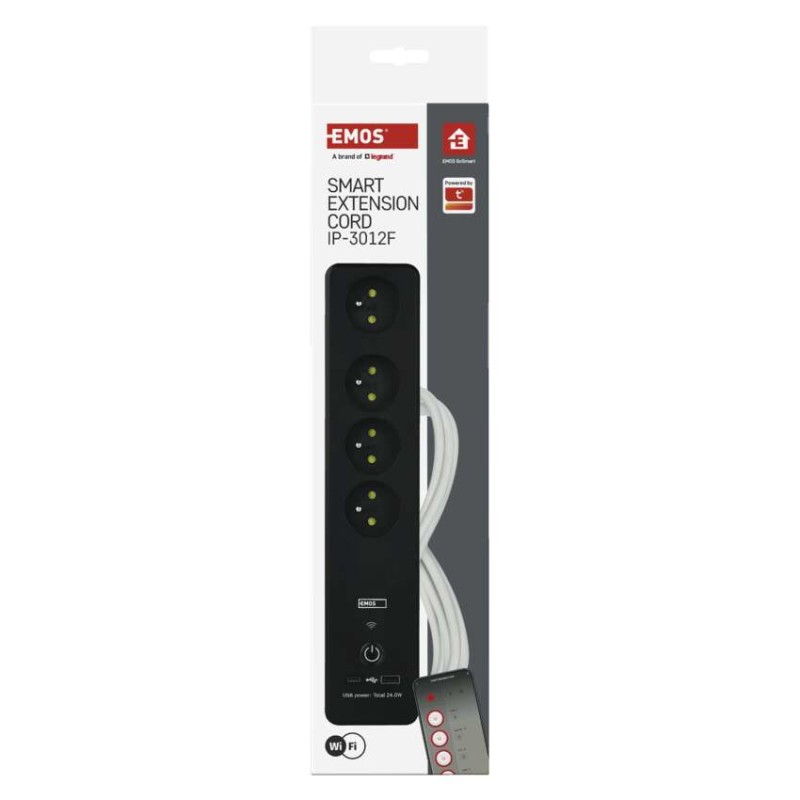 GoSmart prodlužovací kabel 2 m / 4 zásuvky / s vyp. / s USB / bílá-černá / PVC / 1,5 mm2