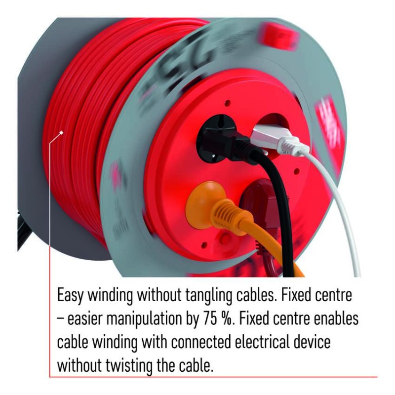Prodlužovací kabel na bubnu 25 m / 4 zásuvky / černý / PVC / 230 V / 1,5 mm2