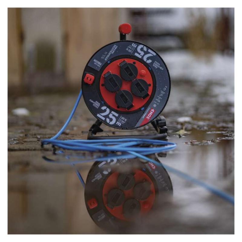 Počasí odolný prodluž. kabel na bubnu 25 m / 4 zásuvky / modrý / silikon / 230 V / 1,5 mm2