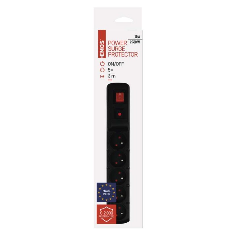 Přepěťová ochrana – 5 zásuvek, 3m, černá