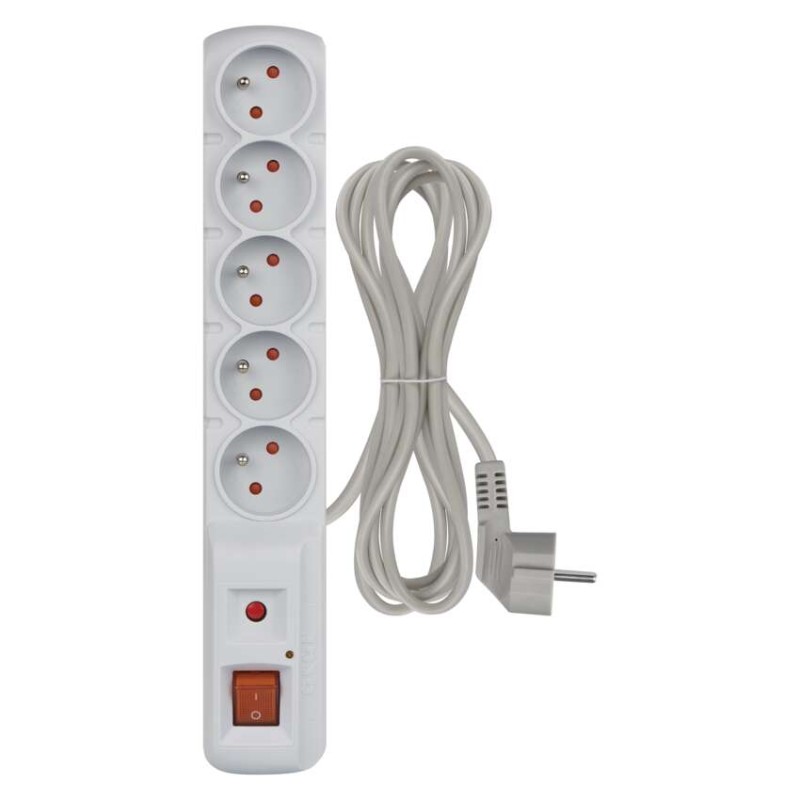 Přepěťová ochrana – 5 zásuvek, 3m, šedá
