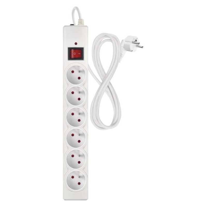 Přepěťová ochrana – 6 zásuvek, 1,5 m, bílá