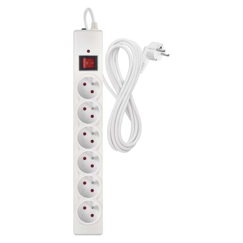 Přepěťová ochrana – 6 zásuvek, 3 m, bílá